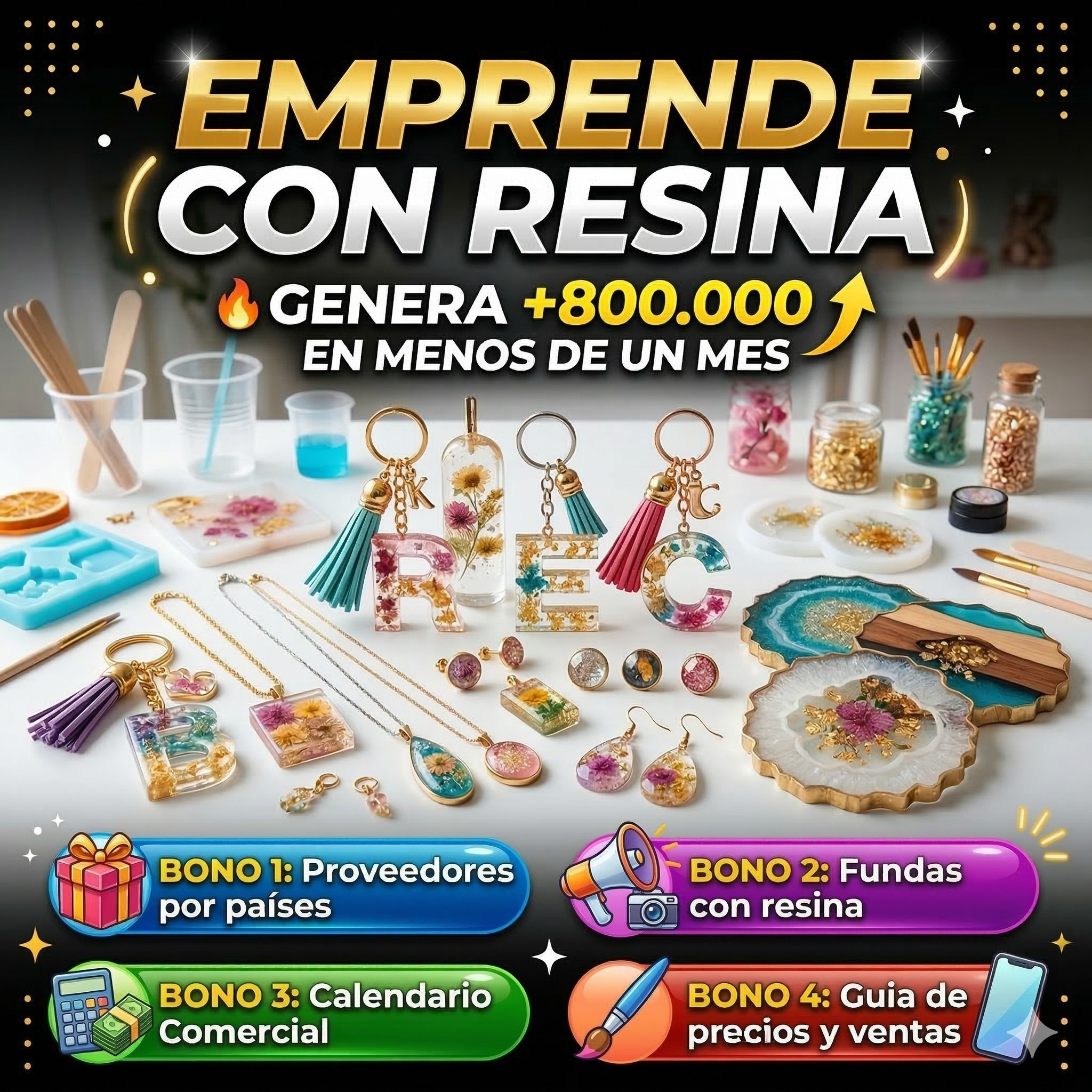 Emprende con Resina + 4 bonos : Genera + de $800.000 al mes